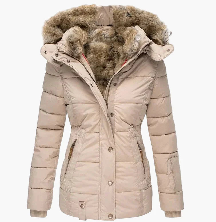 Wintersteppjacke Damen Kapuze Kunstfell Warm