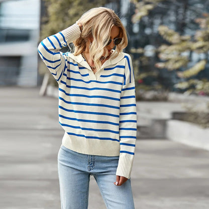 Stylischer Streifen Pullover V-Ausschnitt - IdealeKleiden