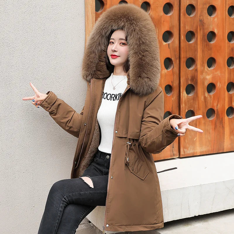 Winterjacke Warm Gefüttert mit Abnehmbarem Kunstpelz