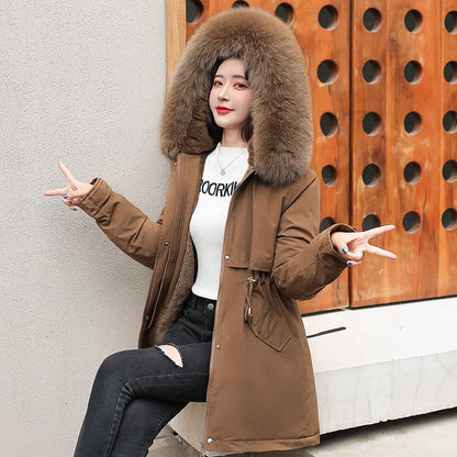 Winterjacke Warm Gefüttert mit Abnehmbarem Kunstpelz