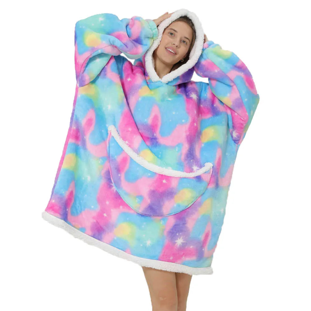 Übergroße Fleece-Decke Kapuze Taschen Warm