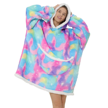 Übergroße Fleece-Decke Kapuze Taschen Warm