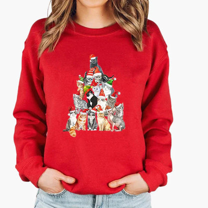 Weihnachtspullover Katze Lichterkette - Lustiger Katzen Sweater Winter