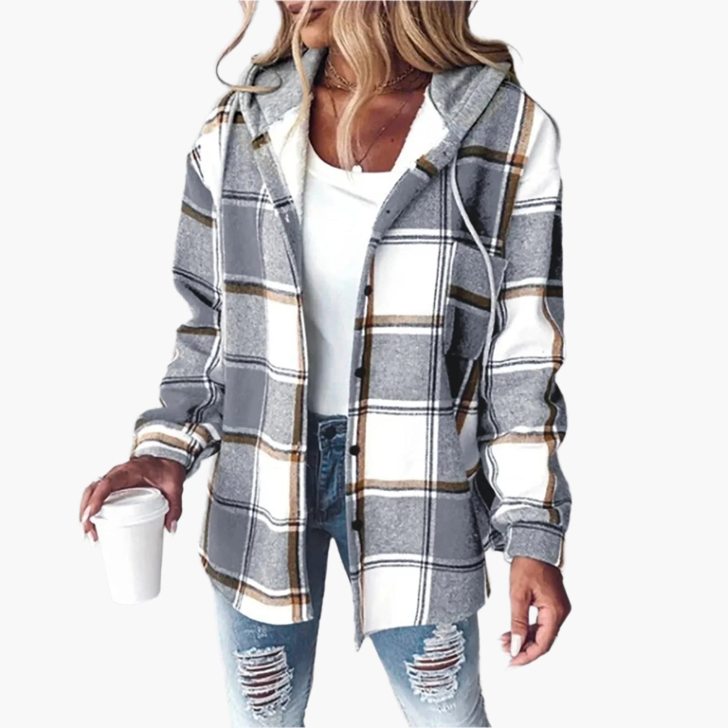 Karierte Winterjacke Kapuze Herbststil
