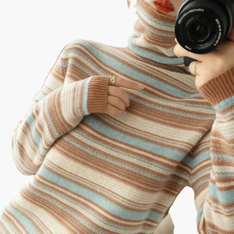 Retro Rollkragenpullover Streifenmuster Winter