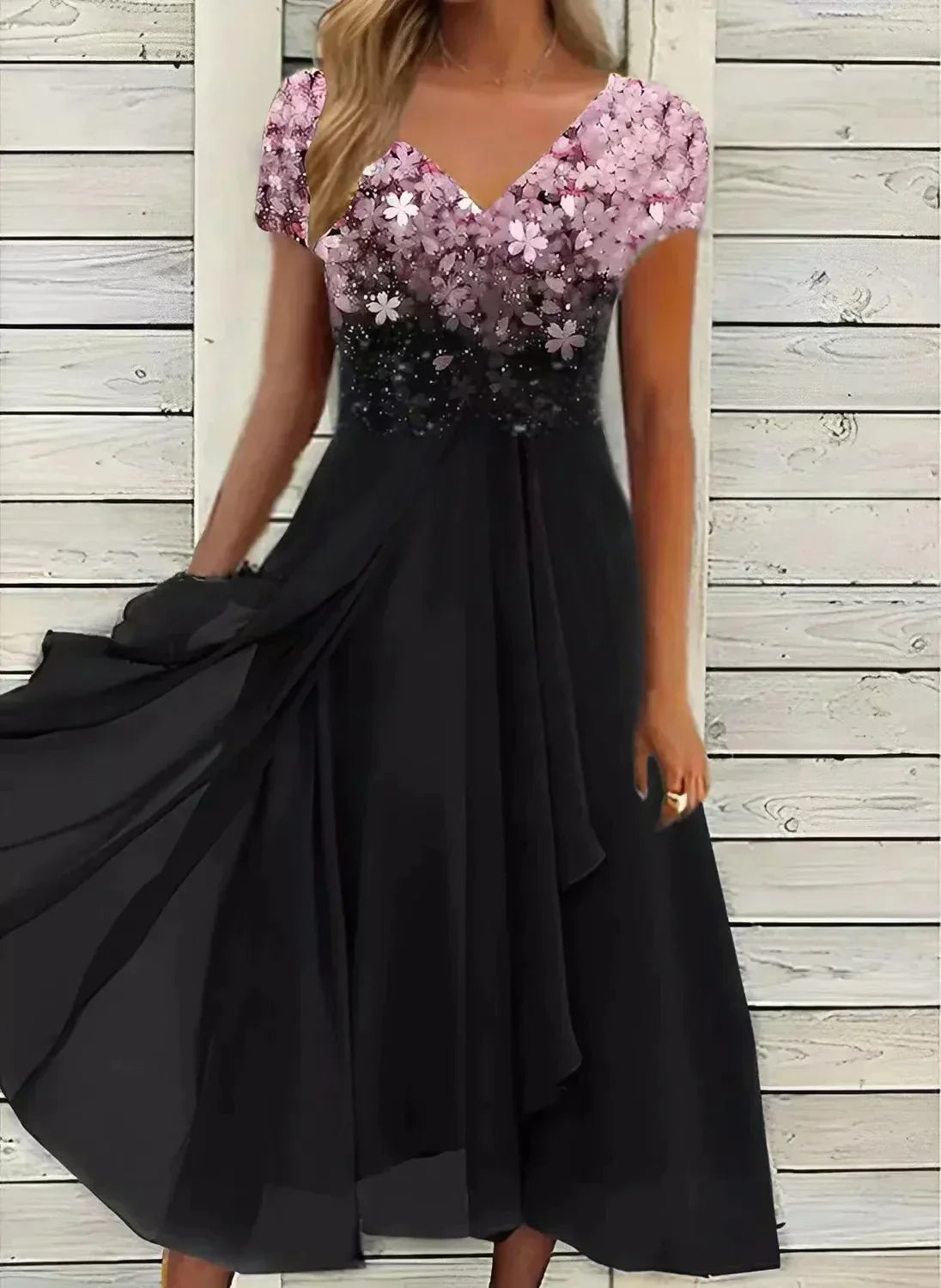 Damen Sommerkleid Blumenmuster Kurzarm