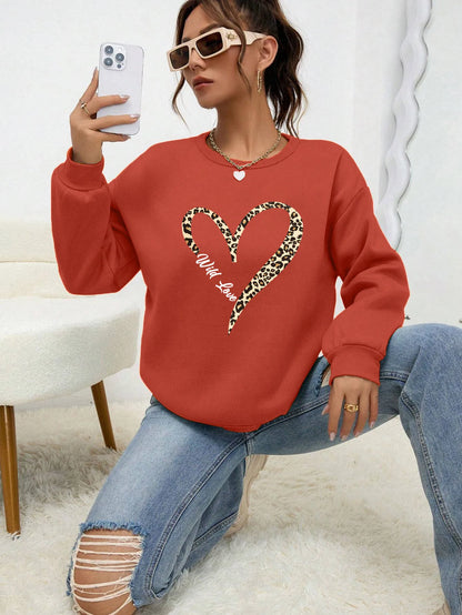Modische Sweatjacke Leopard Herz Muster Frauen