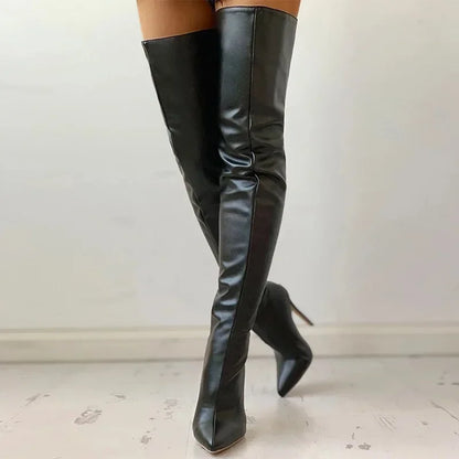 Knielange Stretch-Leder-Stiefel Damen