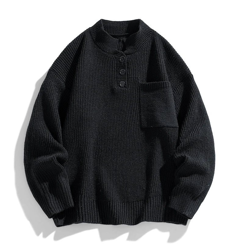 Herren Strickpullover Warm Knopfleiste Winter