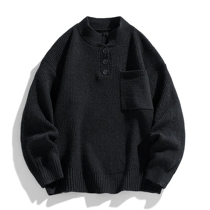 Herren Strickpullover Warm Knopfleiste Winter