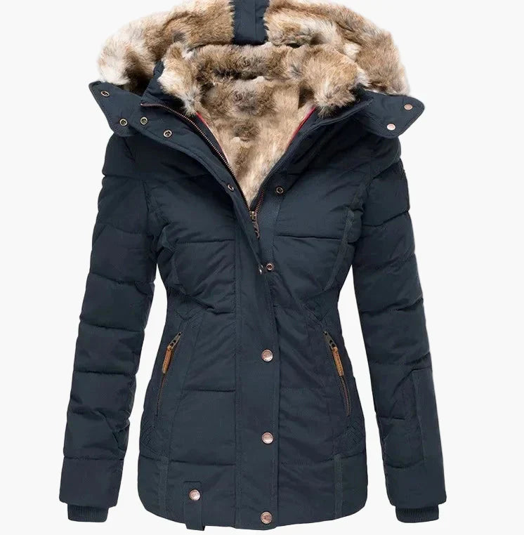 Wintersteppjacke Damen Kapuze Kunstfell Warm