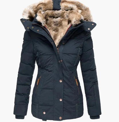 Wintersteppjacke Damen Kapuze Kunstfell Warm