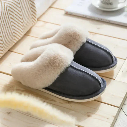 Damen Pantoffeln Plüsch Fellbesatz Gemütlich