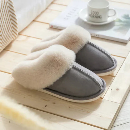 Damen Pantoffeln Plüsch Fellbesatz Gemütlich