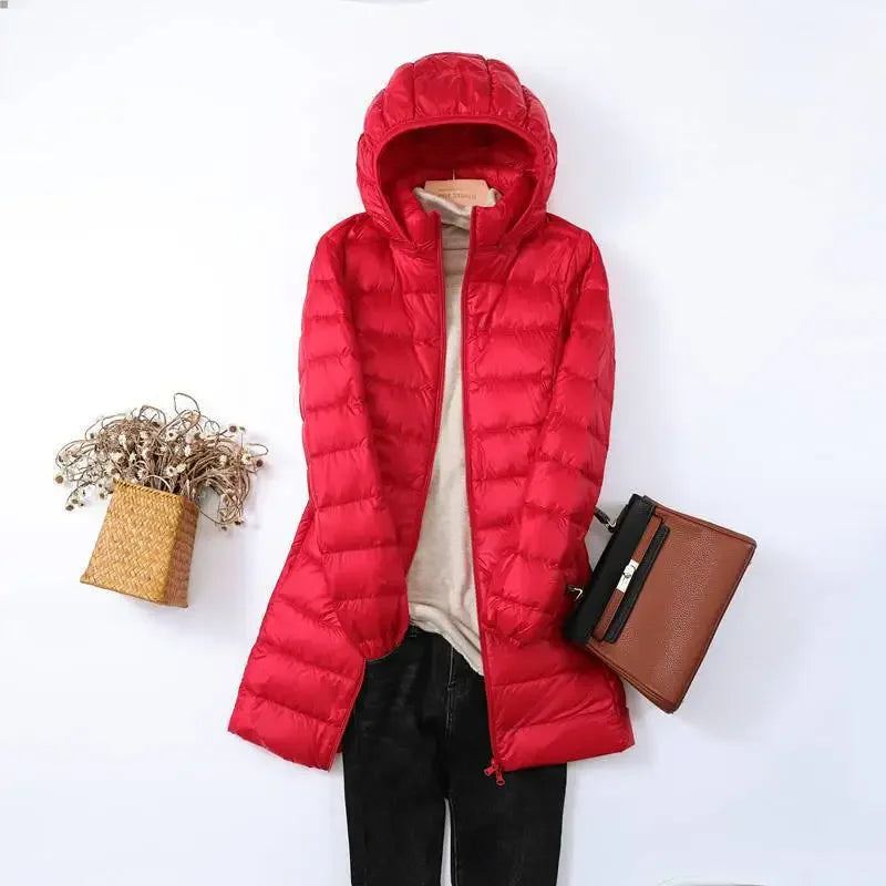 Faltbare Pufferjacke Damen - Isolierte Winterjacke Mit Abnehmbarer Kapuze