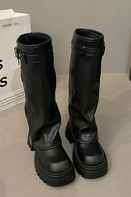 Stilvolle Plateaustiefel Kniehoch Damenschuhe - IdealeKleiden