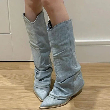 Damenschuhe Kniehohe Stiefel Jeans Optik
