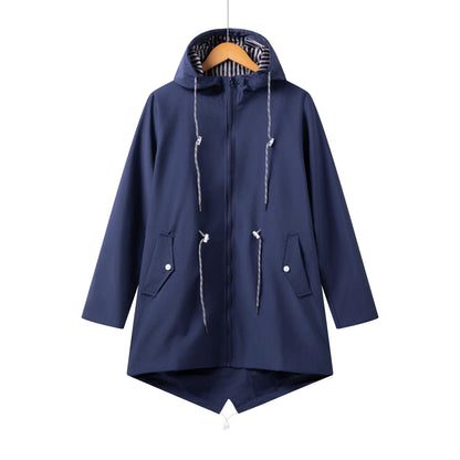 Damen Parka Mantel Lässig Kordelzug Reißverschluss