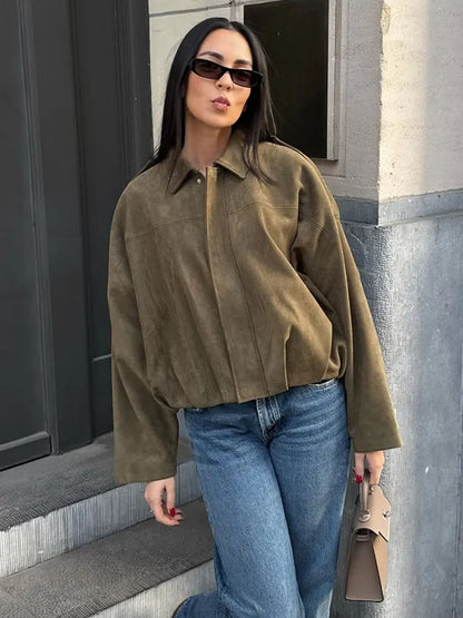 Elegante Damenjacke Grün Oversized