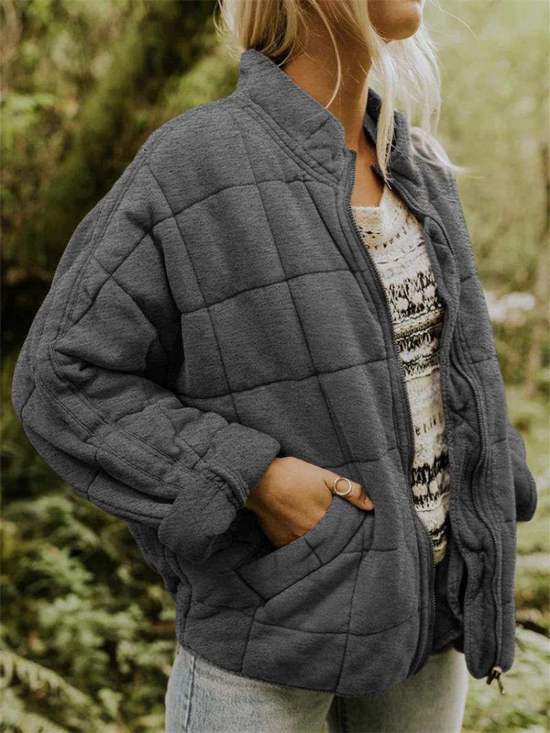 Steppjacke Damen Oversized Hoher Kragen Reißverschluss