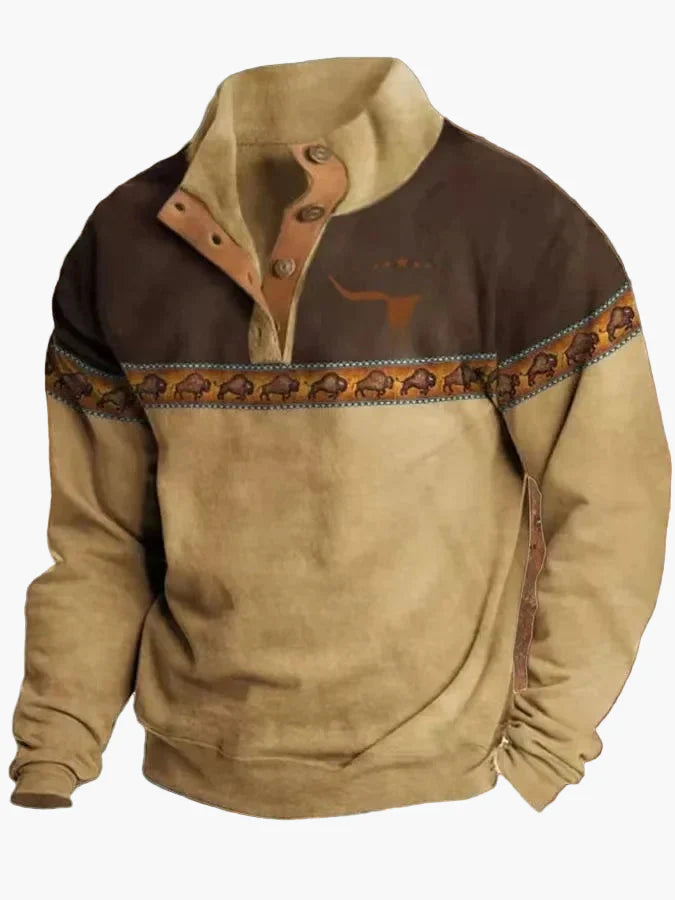Stylisches Western Sweatshirt Ethno Design Stehkragen