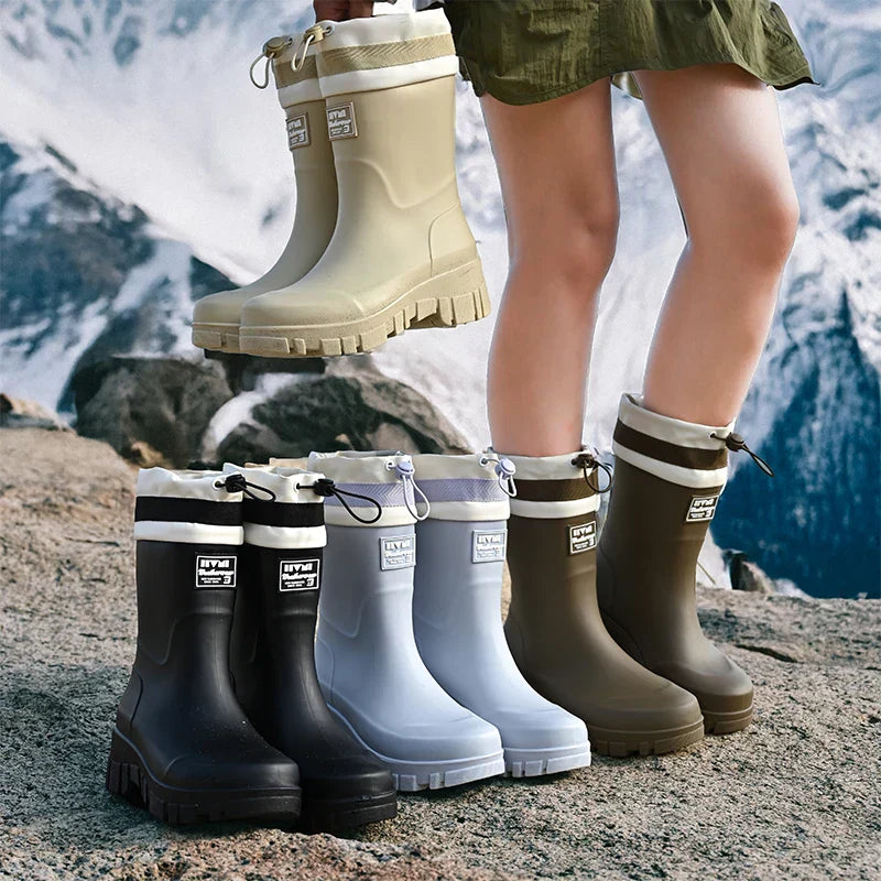 Damen Gummistiefel Wasserdicht Retro Stil Rutschfest - IdealeKleiden