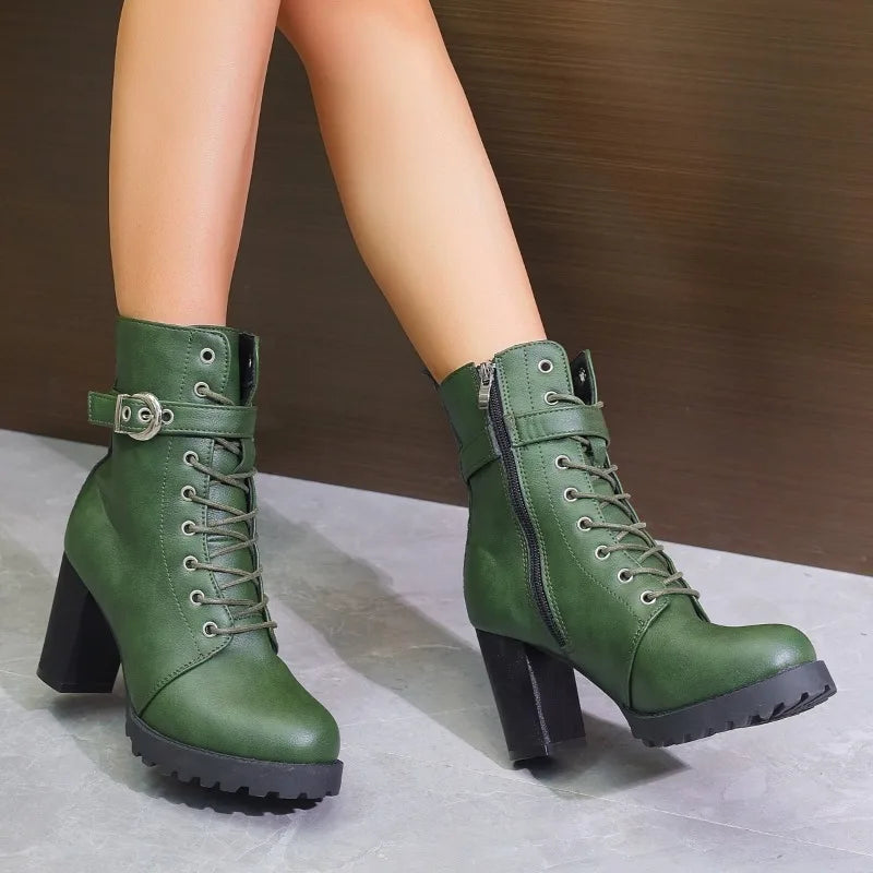 Damen Stiefeletten Schnürsenkel Elegant - IdealeKleiden