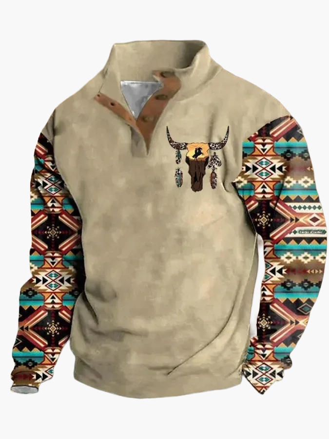 Stylisches Western Sweatshirt Ethno Design Stehkragen - IdealeKleiden