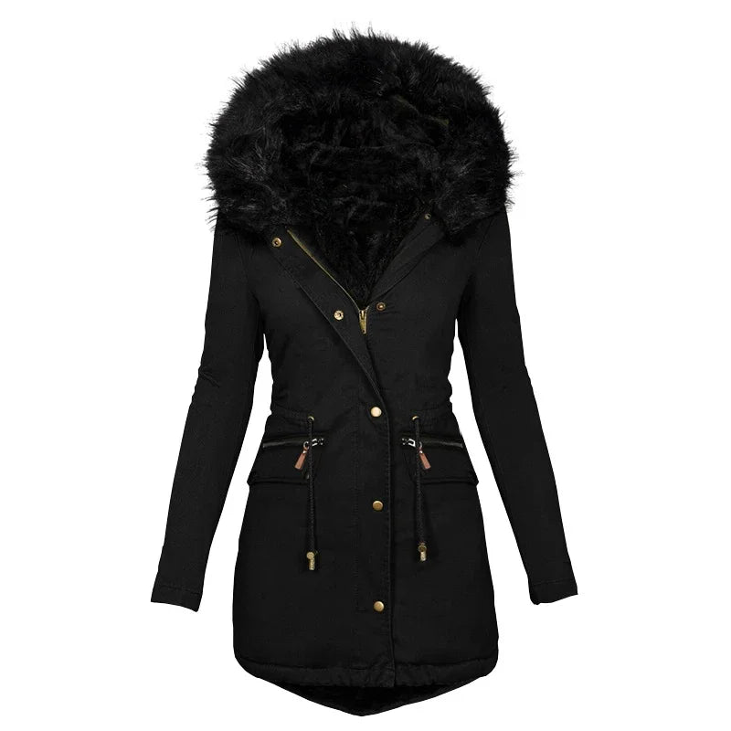 Weiche Winterjacke Kapuze Fellkragen Damen
