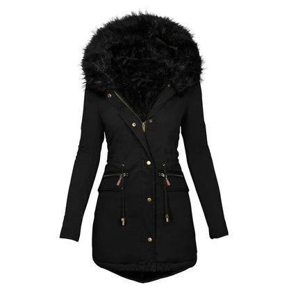 Weiche Winterjacke Kapuze Fellkragen Damen