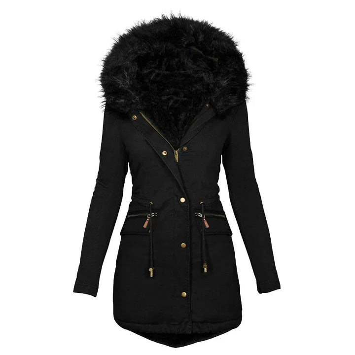 Weiche Winterjacke Kapuze Fellkragen Damen