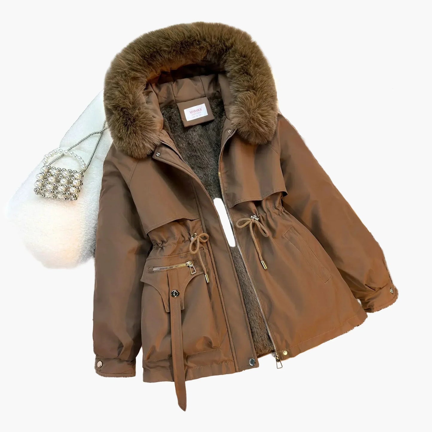 Winterjacke Damen Warm Kapuze Kunstpelz
