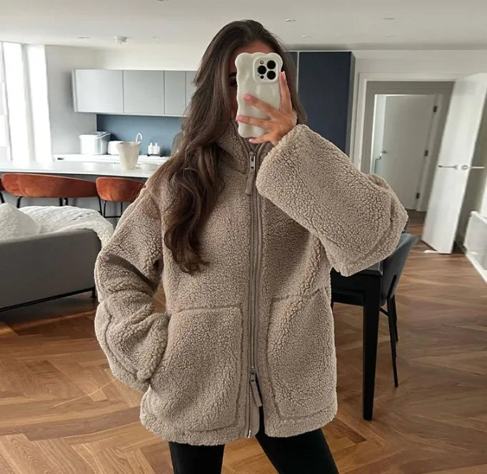 Weiche Oversized Sherpa-Jacke Warm und Bequem