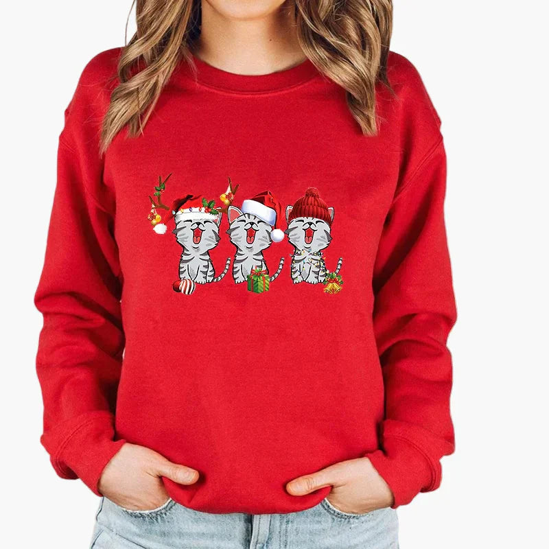 Weihnachtspullover Katze Lichterkette - Lustiger Katzen Sweater Winter