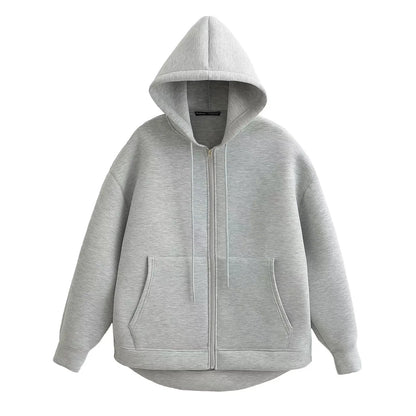 Damen Kapuzenjacke Reißverschluss Locker Fit