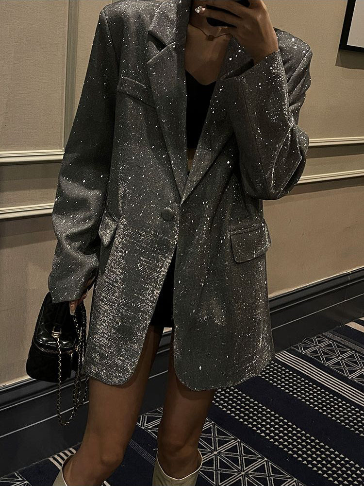Glitzernder Pailletten Blazer Abendkleid