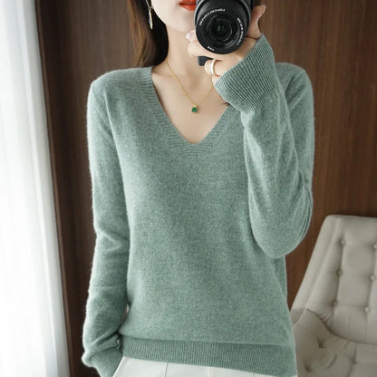 Bequemer V-Ausschnitt Pullover Damen