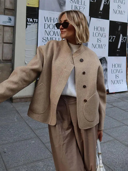 Stylische Stehkragen Jacke Kurz Modisch