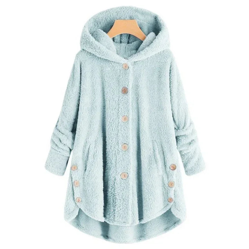 Fleecejacke Damen Lockere Passform Kapuze - IdealeKleiden