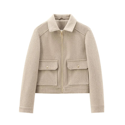 Damen Winterjacke Reißverschluss Wollmix