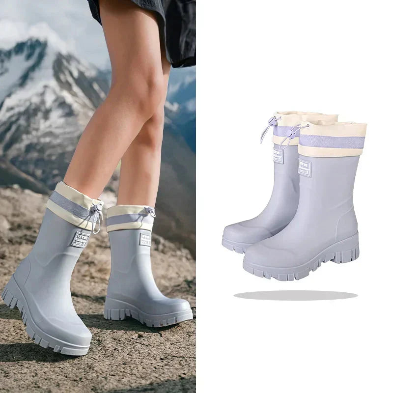 Damen Gummistiefel Wasserdicht Retro Stil Rutschfest