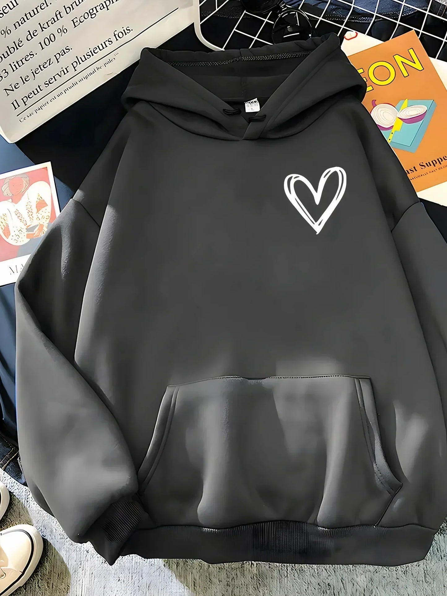 Damen Hoodie Herz Motiv Kuschelwarm