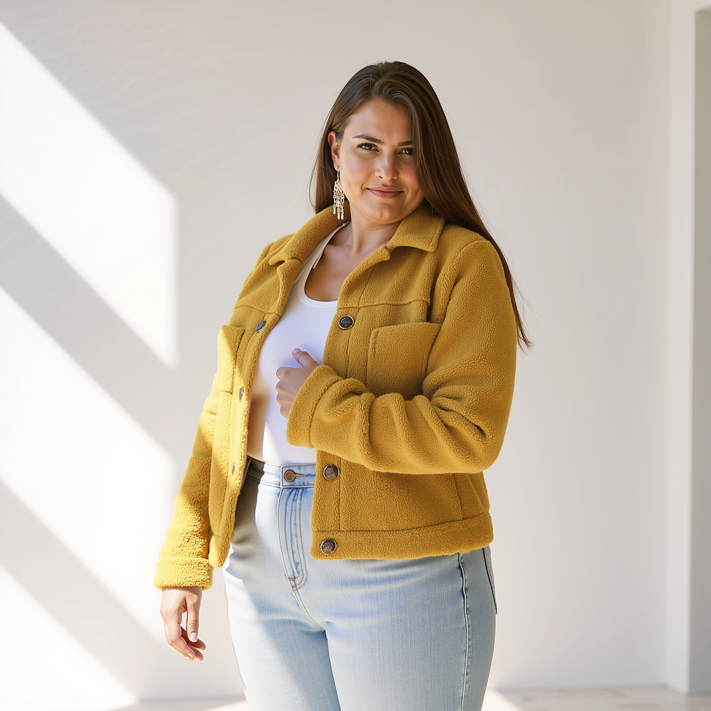 Damen Herbstjacke Weich Teddylook mit Knöpfen