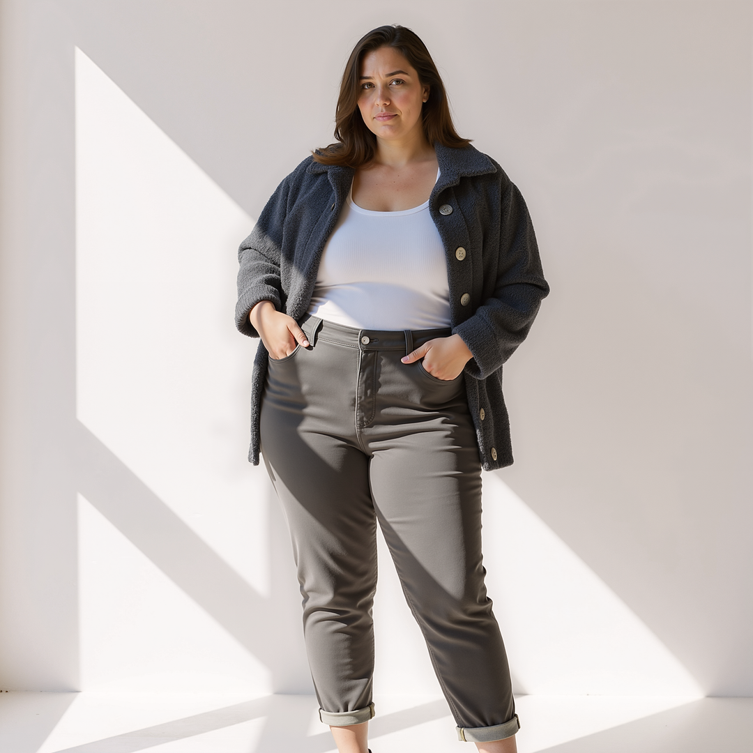 Damen Herbstjacke Weich Teddylook mit Knöpfen