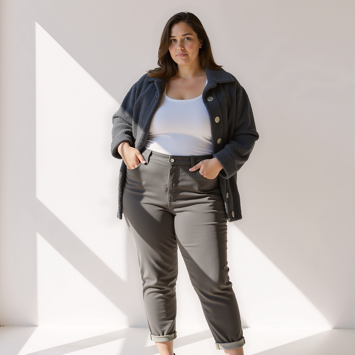 Damen Herbstjacke Weich Teddylook mit Knöpfen