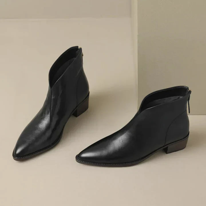 Damen Stiefelette Leder Blockheel Schuhe