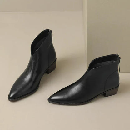 Damen Stiefelette Leder Blockheel Schuhe