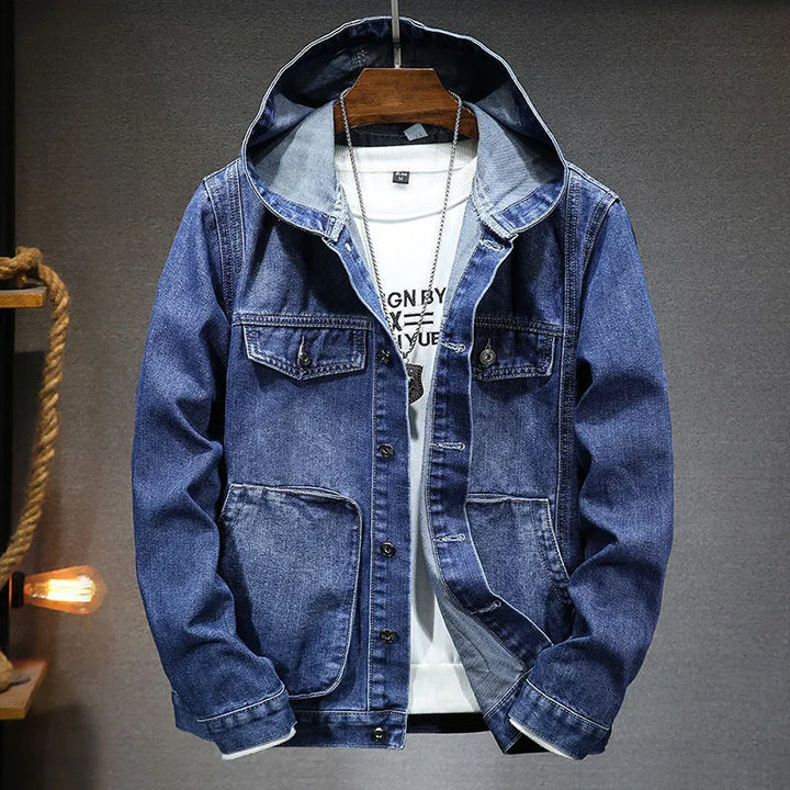 Herren-Jeansjacke Vintage-Look Kapuze