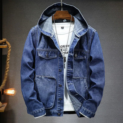 Herren-Jeansjacke Vintage-Look Kapuze