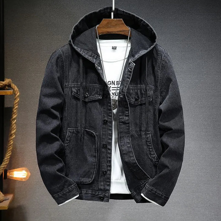 Herren-Jeansjacke Vintage-Look Kapuze